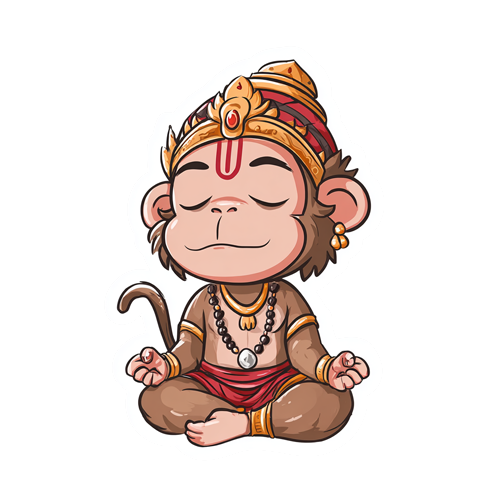 Cartoon monkey with a crown and beads on a white background