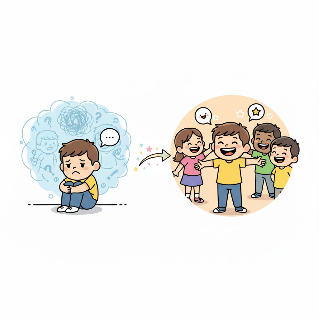Hesitant child growing into a warm friend
