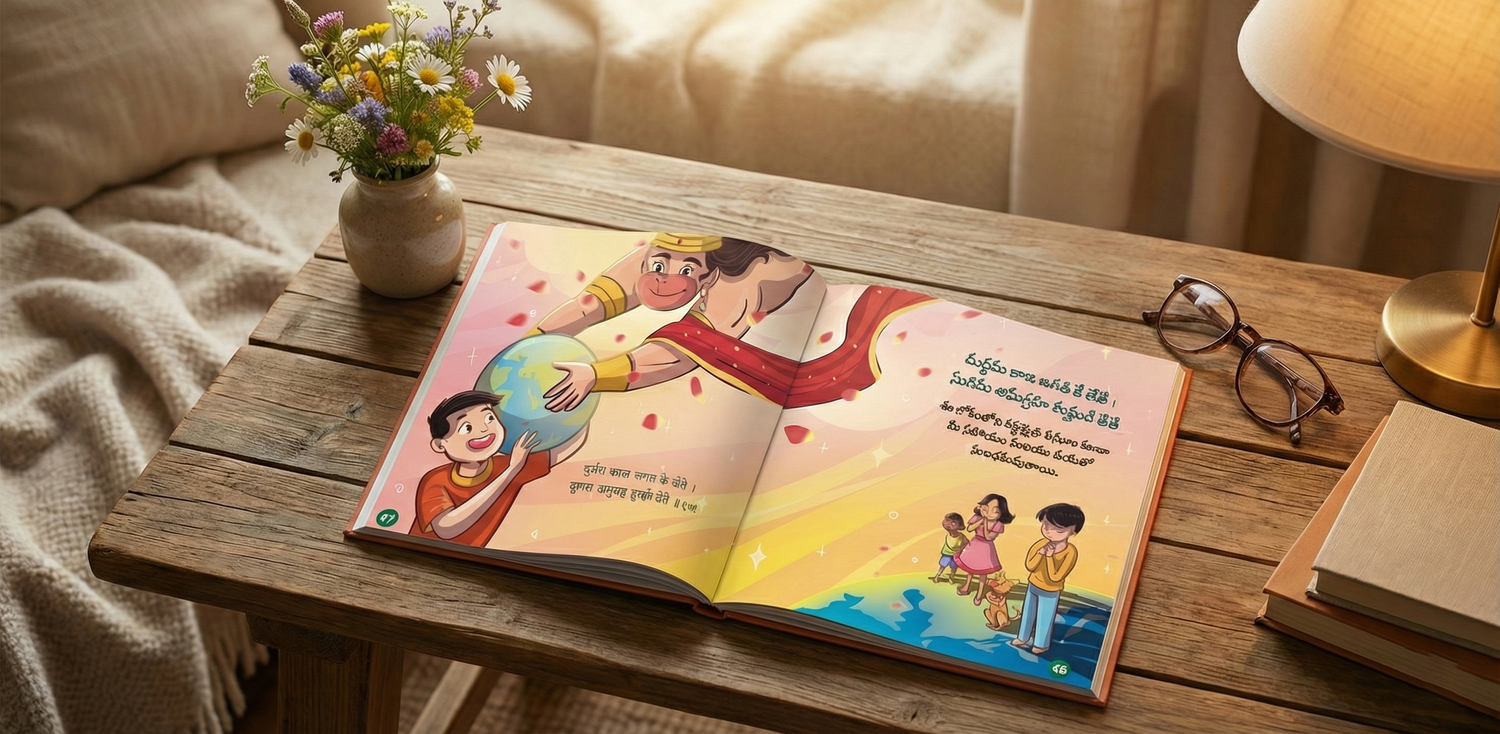 Magical Hanuman Chalisa for Kids in Telugu with Beautiful Illustrations (Ages 3 to 12)